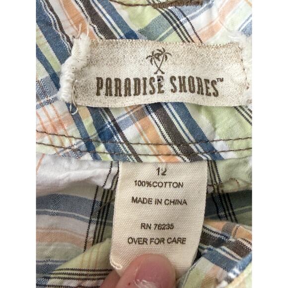 Paradise Shores Size 12 Flat Front Plaid Shorts Colorful Button Zip Casual - Picture 8 of 10